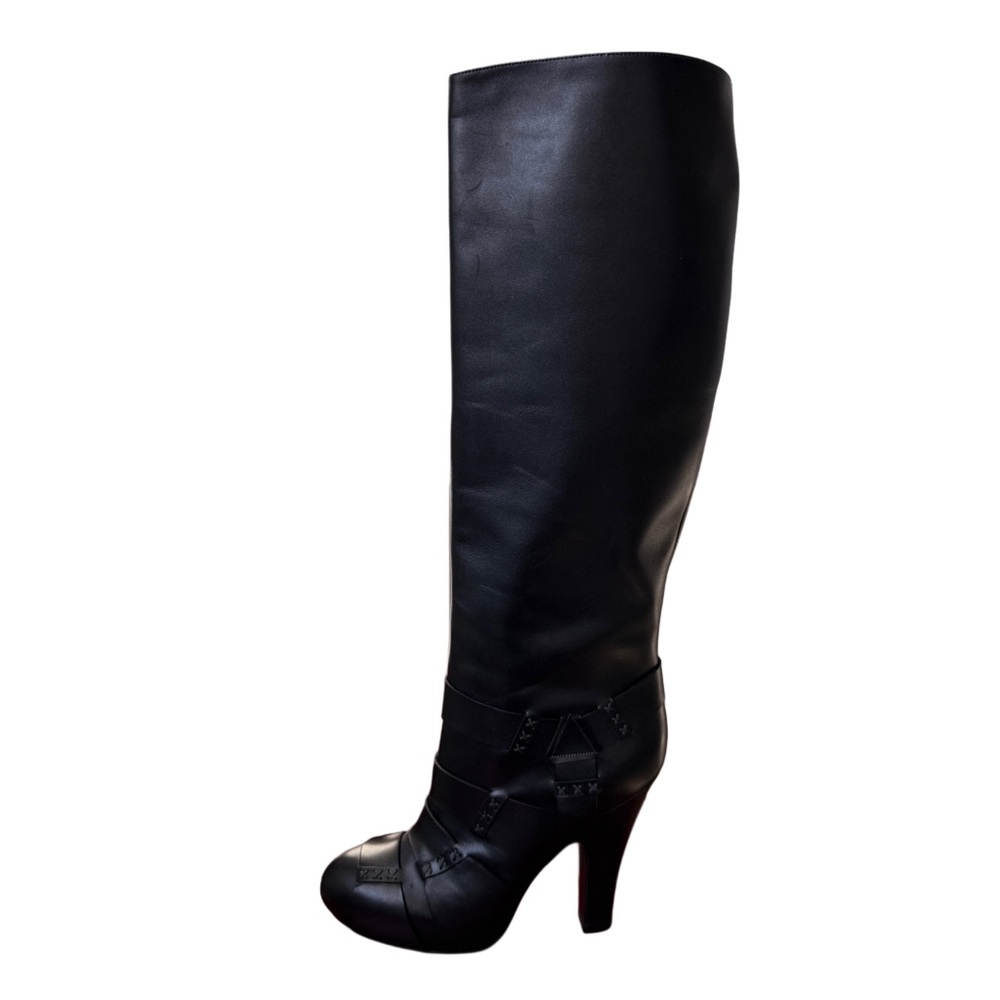 Bottega Veneta Luxury Black Leather Tall Platform Woven Boots Size 38